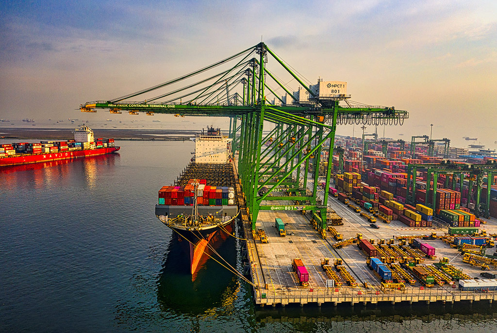 Docked cargo ship at a port