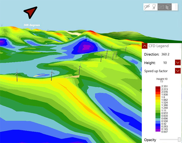 wind study of a wind farm by Meteodyn