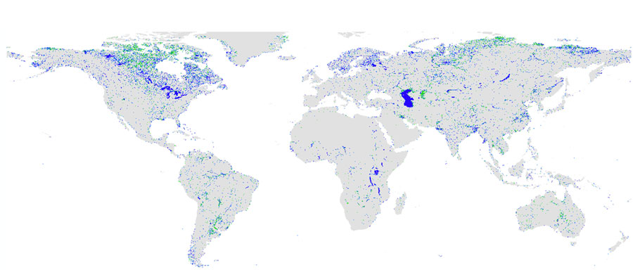 CLS monthly map of all water surfaces in the world and their seasonal dynamics