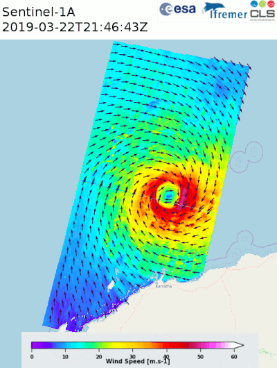 Cyclone Veronica while approaching Australian coast - Copernicus Sentinel-1A and Copernicus Sentinel-1B data